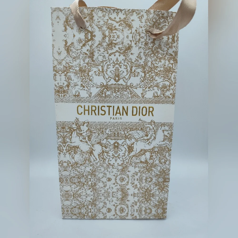 Dior Gold Toile de Jouy Gift Bag 2022 Holiday Luxury Boutique Packaging Pristine - Picture 2 of 5